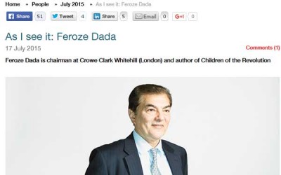 As I see it – Feroze Dada in economia magazine
